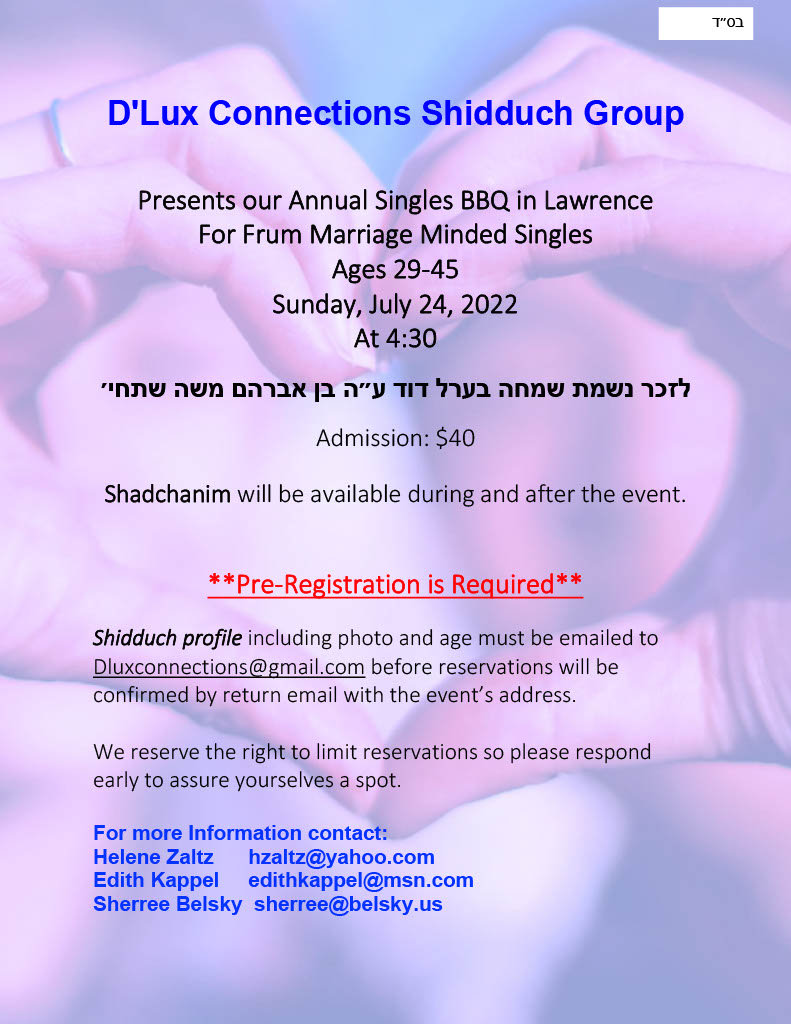 D'Lux Connections Shidduch Group Singles BBQ